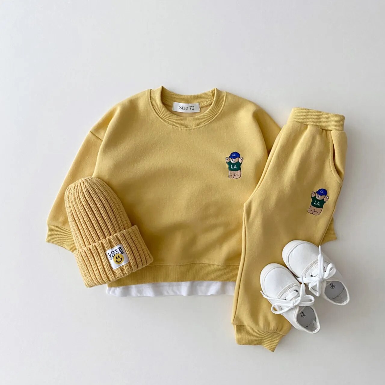 Korea Toddler Baby Boys Gilrs Clothes Sets Basic Cotton Embroidered Bear Sweatshirt+Jogger Pants Set  Kids Sports Suits Outfits