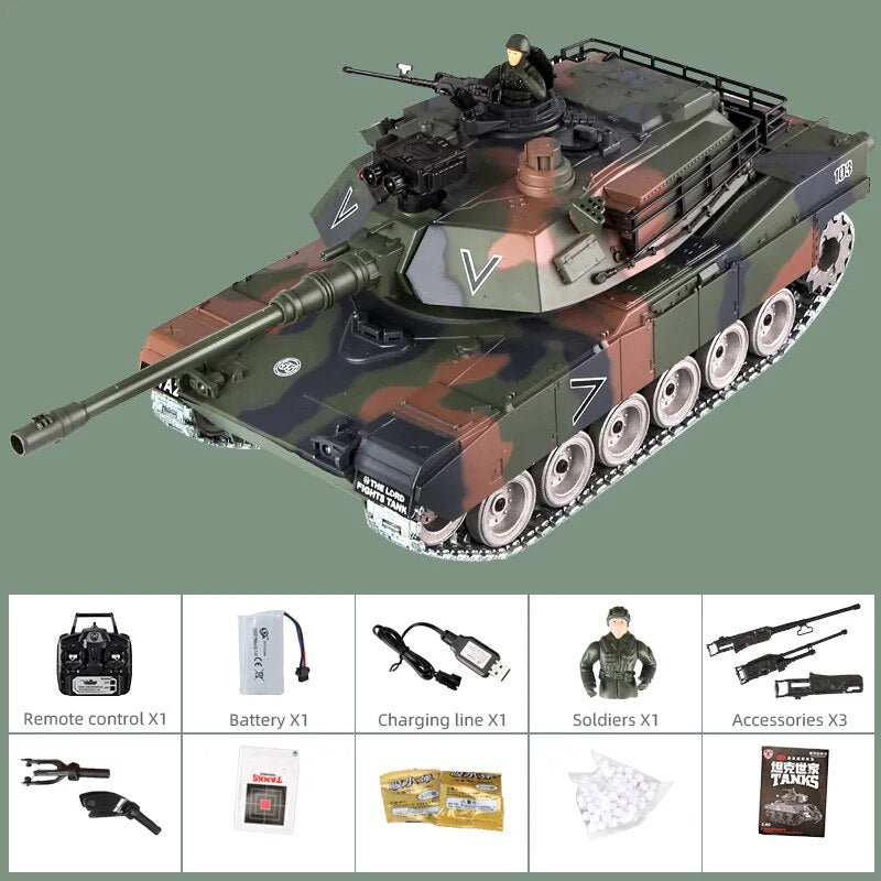 RC Tank Large 44Cm Remote Control Tank with Alloy Track Bullet Shotting Battle Tanks Electric Military Army Toys for Boys Gift