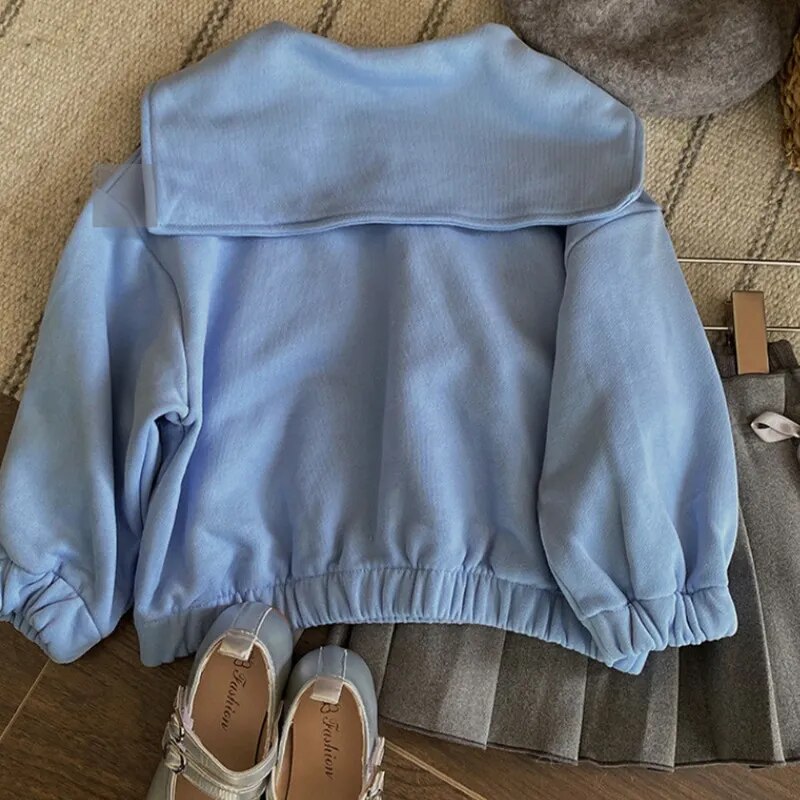 Spring Autumn Girls Sweat Shirt Baby Hoodies Kids Pullover Tops Children Clothes Fashion Letter Print Petal Collar 3-7Y