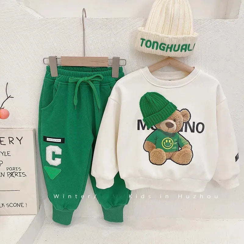 Baby Girls boy clothes spring autumn fashion children's suit baby solid color printing top+Sweatpants kids two-piece suit 1-5Y