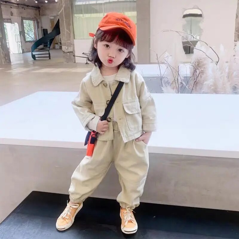 Girls' Casual Set 2023 New Baby Girl Spring Autumn Long Sleeved Denim Kid Toddler Clothing Children's Sports Boy Clothes Outfits