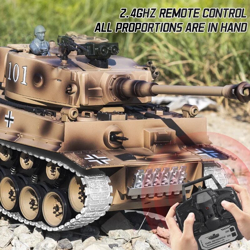 RC Tank Large 44Cm Remote Control Tank with Alloy Track Bullet Shotting Battle Tanks Electric Military Army Toys for Boys Gift