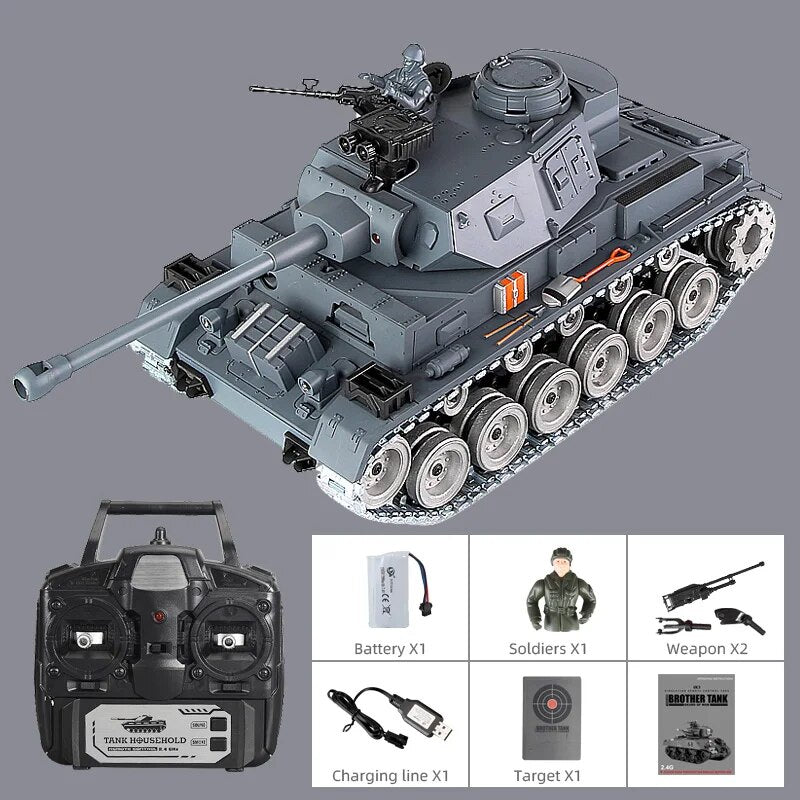 RC Tank Large 44Cm Remote Control Tank with Alloy Track Bullet Shotting Battle Tanks Electric Military Army Toys for Boys Gift