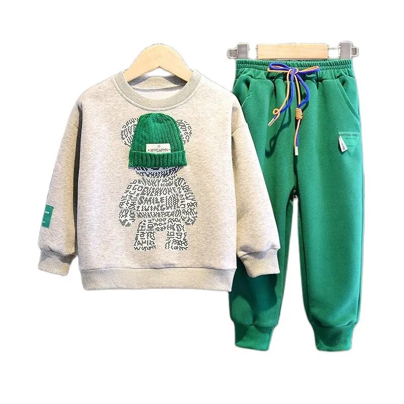 Children Spring Autumn Clothes Sets for Boys Pullover+Pants 2pcs Outfits Cartoon Bear Sweater and Trousers Suit Kids Loungewear