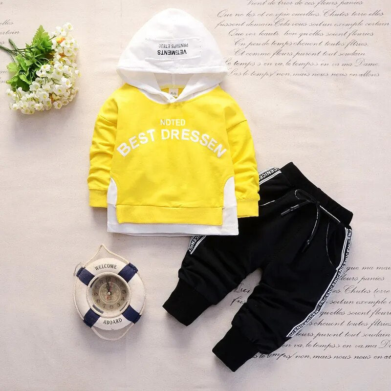 New Spring Autumn Cotton Boys Clothes Outfit Kids Baby Sports Hooded Tops Pants 2pcs Sets Fashion Children Casual Tracksuits