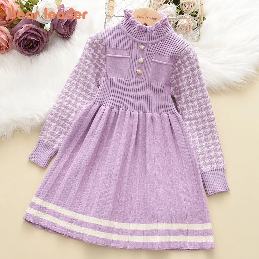 Bear Leader Autumn Winter Girls Dress Girls 4-8Y Kids Princess Party Sweater Knitted Dresses Christmas Costume Baby Girl Clothes