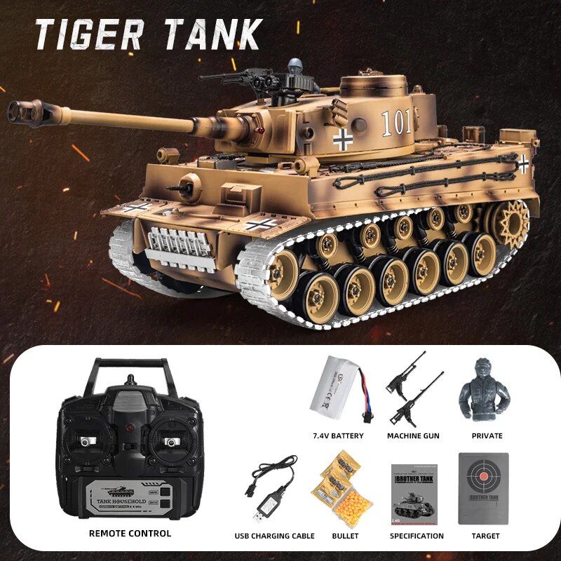 RC Tank Large 44Cm Remote Control Tank with Alloy Track Bullet Shotting Battle Tanks Electric Military Army Toys for Boys Gift