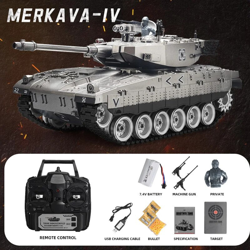 RC Tank Large 44Cm Remote Control Tank with Alloy Track Bullet Shotting Battle Tanks Electric Military Army Toys for Boys Gift