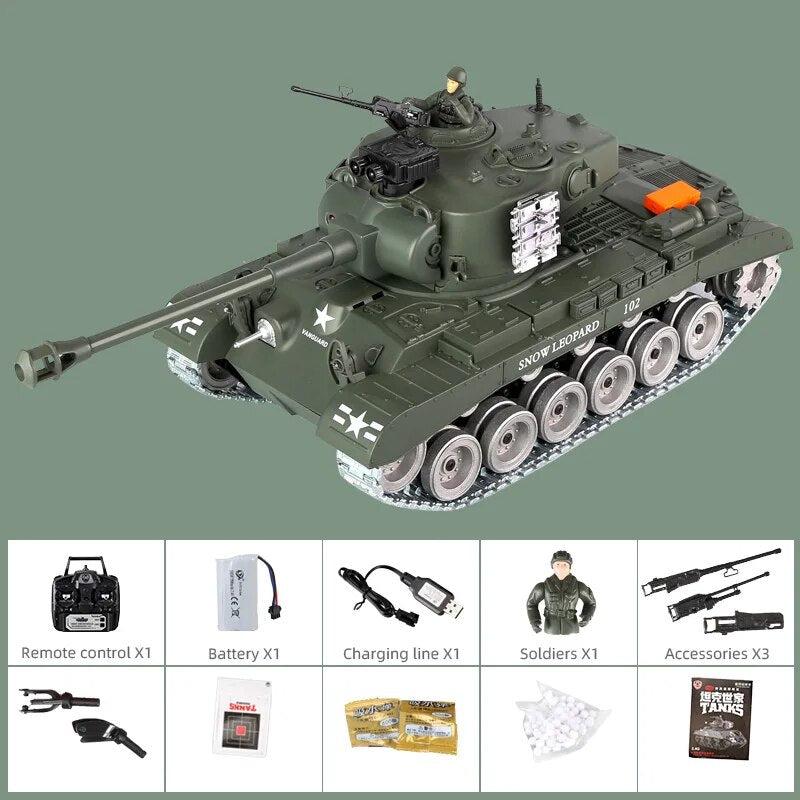 RC Tank Large 44Cm Remote Control Tank with Alloy Track Bullet Shotting Battle Tanks Electric Military Army Toys for Boys Gift