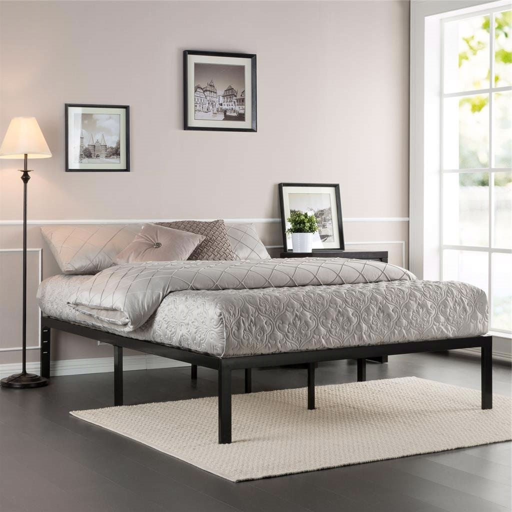 Twin size Black Metal Platform Bed Frame with Wood Slats