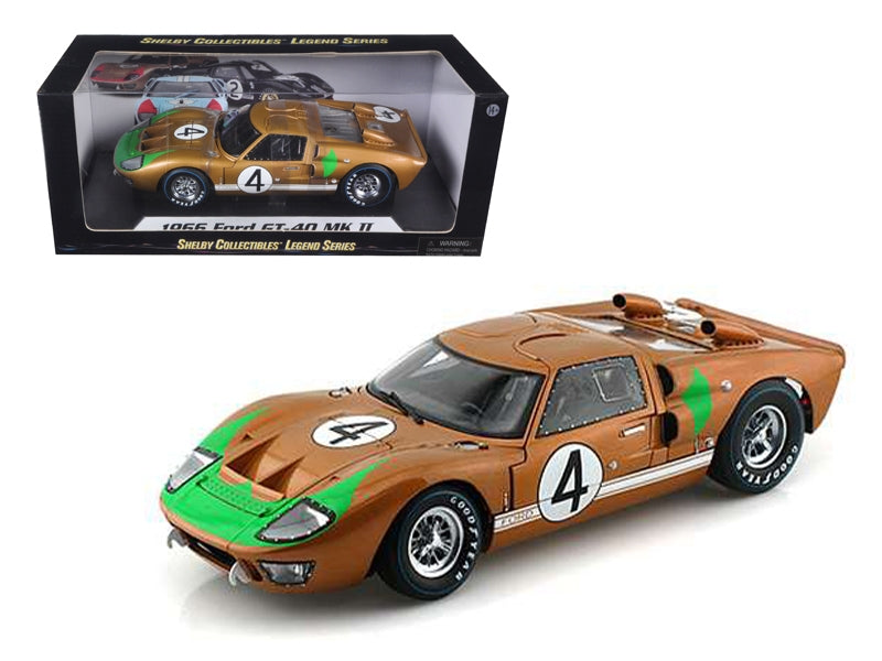 1966 Ford GT-40 MK 2 Gold #4 1/18 Diecast Car Model by Shelby Collectibles