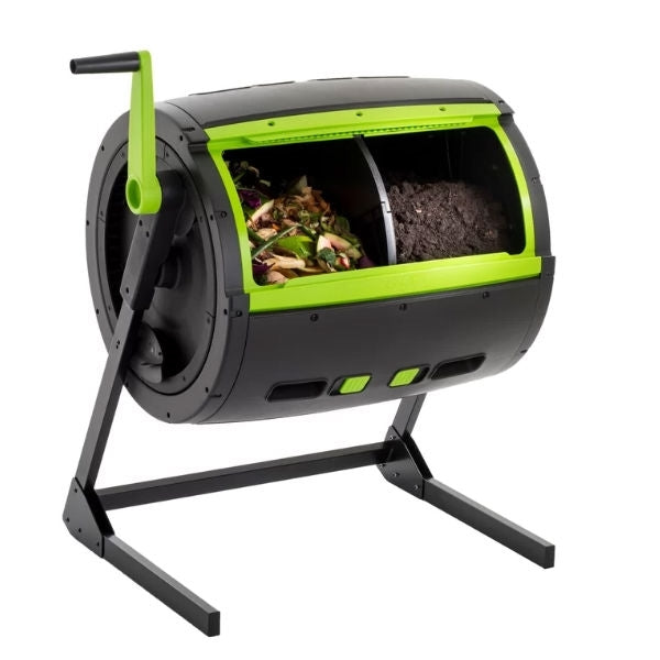 Rotating 65-Gallon Compost Bin Tumbler with 2 Compartments
