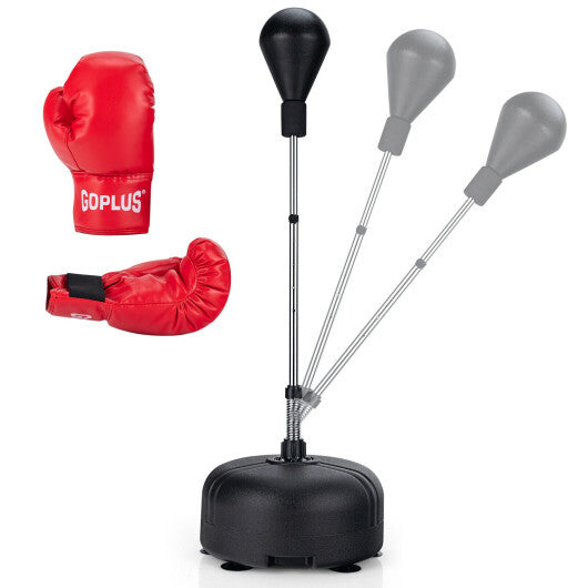 Adjustable Freestanding Punching Bag with Boxing Gloves-Red