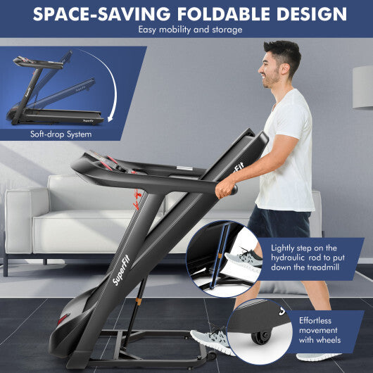 4.75HP Folding Treadmill with Preset Programs Touch Screen Control-Black