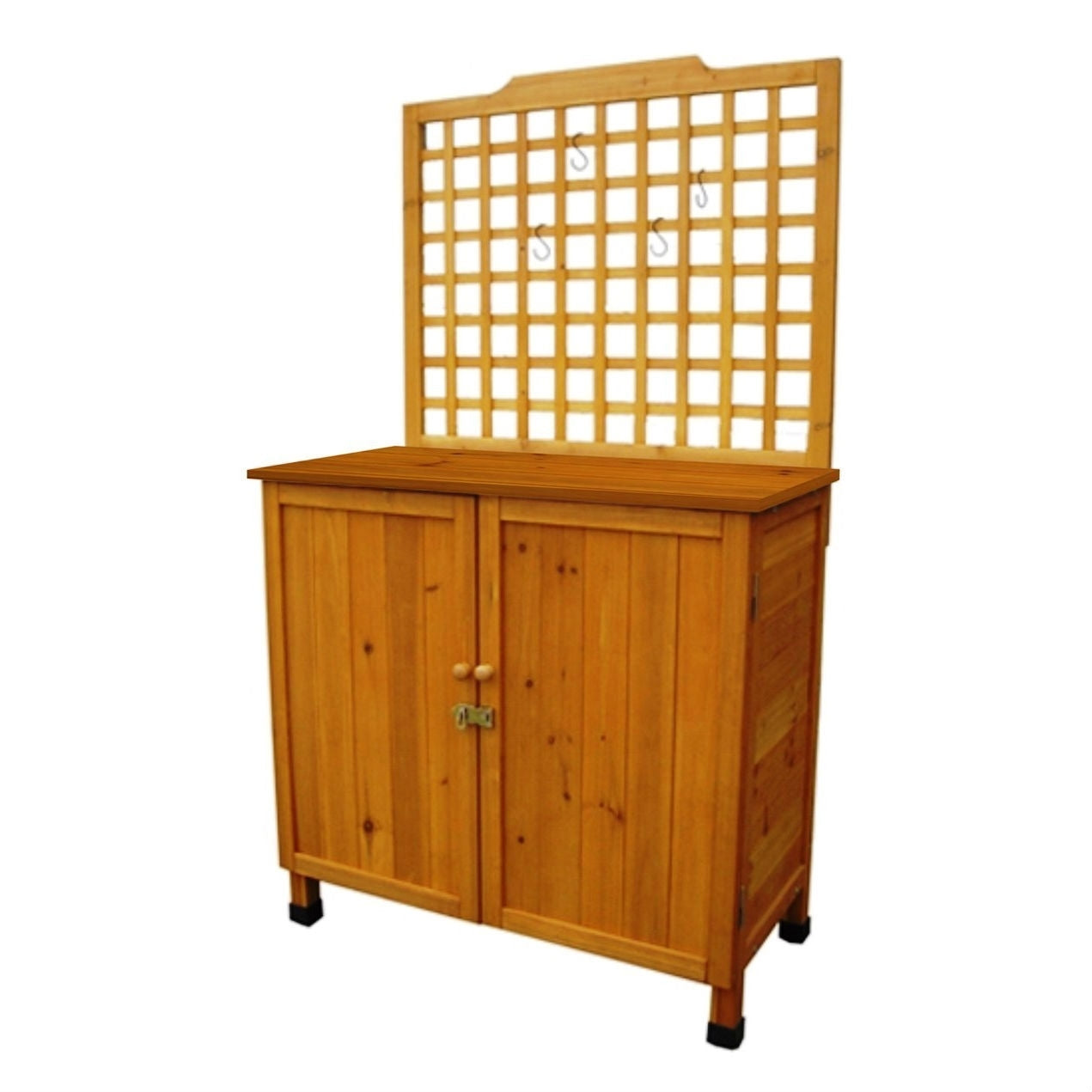 Outdoor Storage Solid Wood Cabinet Potting Bench with Hanging Lattice Trellis