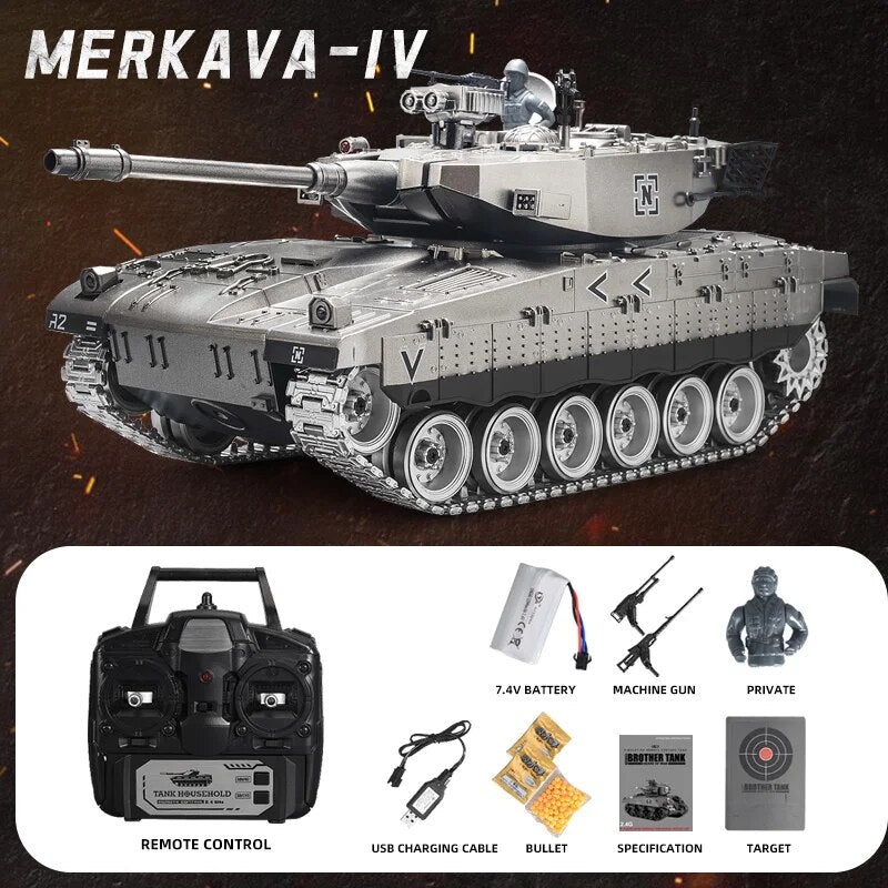 RC Tank Large 44Cm Remote Control Tank with Alloy Track Bullet Shotting Battle Tanks Electric Military Army Toys for Boys Gift