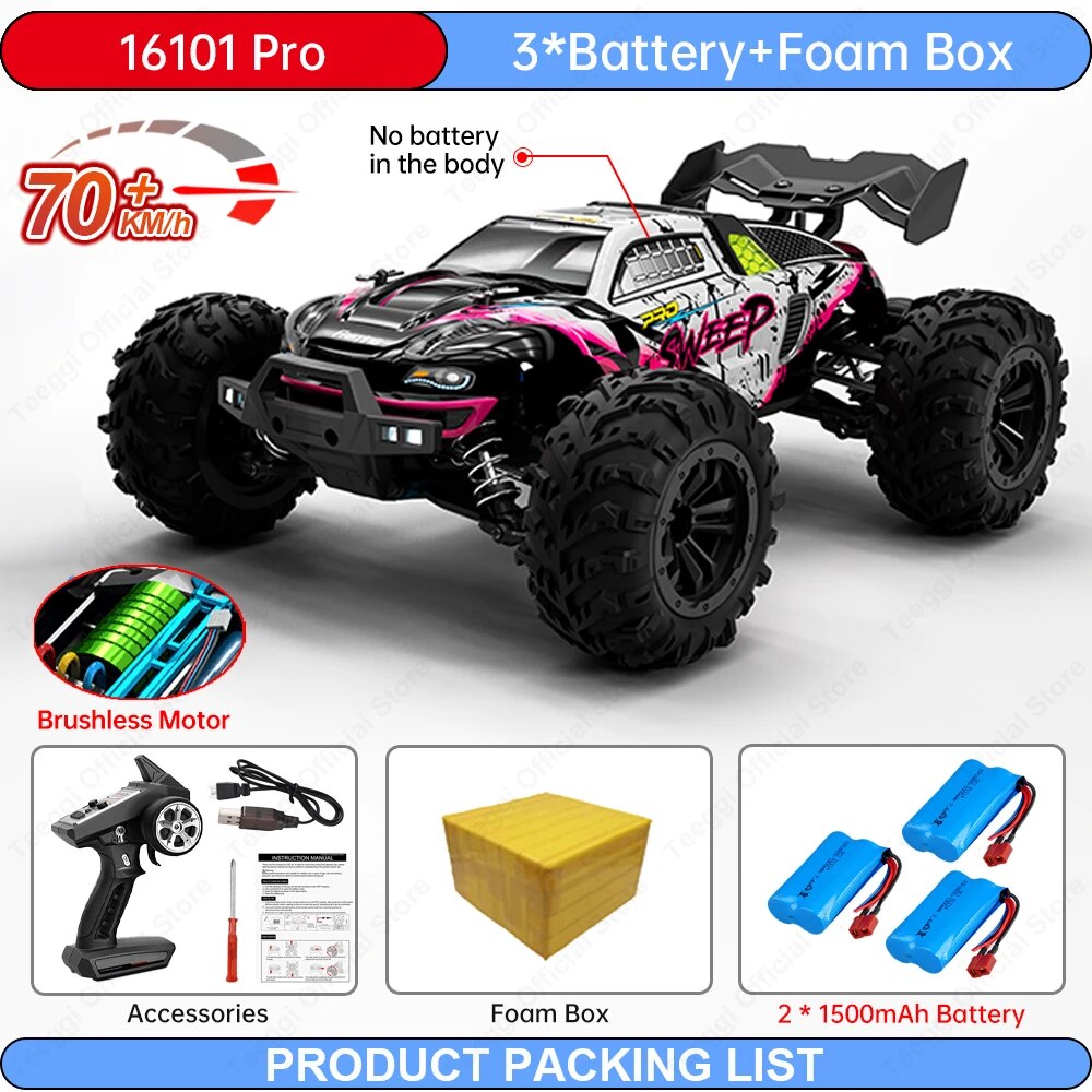Teeggi 1:16 RC Car With LED Light 4WD Electric Drift Remote Control Cars 70KM/H Or 50KM/H High Speed Drift Monster Truck For Kid