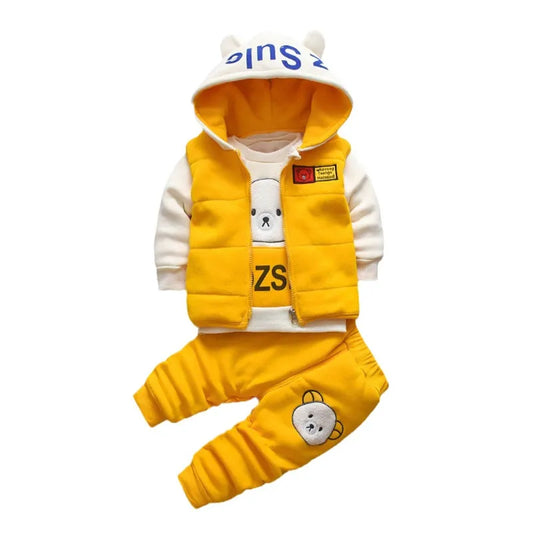New Autumn Winter  Baby Girl Clothes Children Boys Thickened Hooded Vest T-Shirt Pants 3Pcs/Sets Toddler Costume Kids Tracksuits