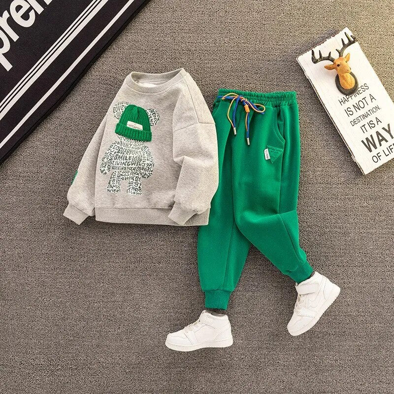 Children Spring Autumn Clothes Sets for Boys Pullover+Pants 2pcs Outfits Cartoon Bear Sweater and Trousers Suit Kids Loungewear