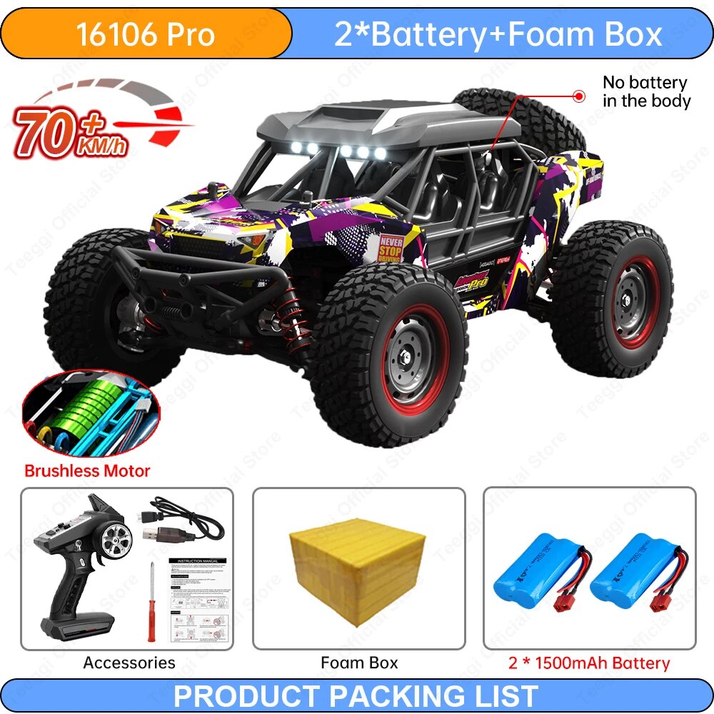 Teeggi 1:16 RC Car With LED Light 4WD Electric Drift Remote Control Cars 70KM/H Or 50KM/H High Speed Drift Monster Truck For Kid