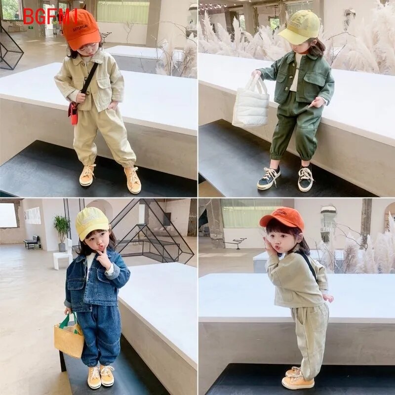 Girls' Casual Set 2023 New Baby Girl Spring Autumn Long Sleeved Denim Kid Toddler Clothing Children's Sports Boy Clothes Outfits