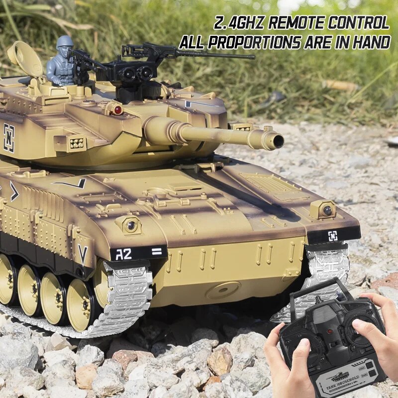 RC Tank Large 44Cm Remote Control Tank with Alloy Track Bullet Shotting Battle Tanks Electric Military Army Toys for Boys Gift