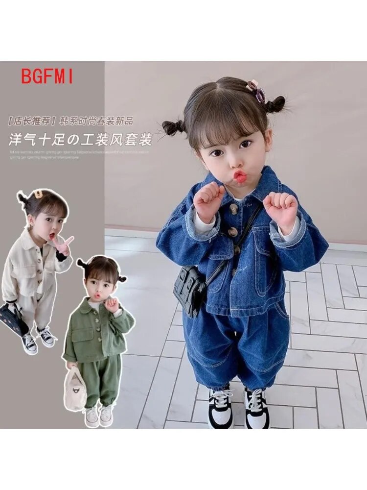 Girls' Casual Set 2023 New Baby Girl Spring Autumn Long Sleeved Denim Kid Toddler Clothing Children's Sports Boy Clothes Outfits