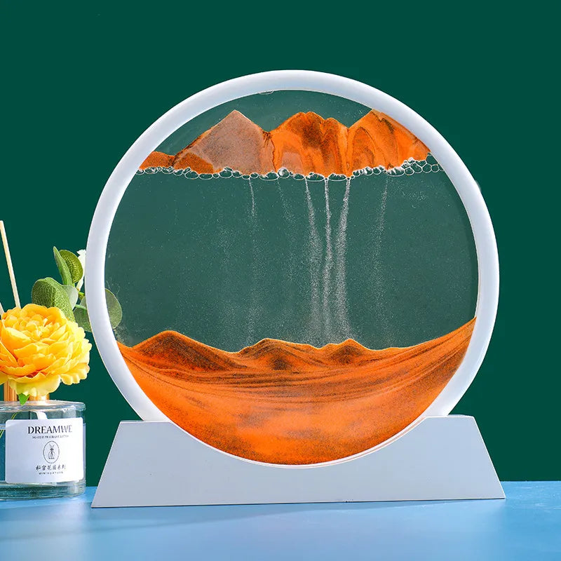 3D Moving Sand Art Picture Round Glass Deep Sea Sandscape Hourglass Quicksand Craft Flowing Sand Painting Office Home Decor Gift
