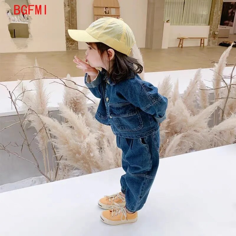 Girls' Casual Set 2023 New Baby Girl Spring Autumn Long Sleeved Denim Kid Toddler Clothing Children's Sports Boy Clothes Outfits