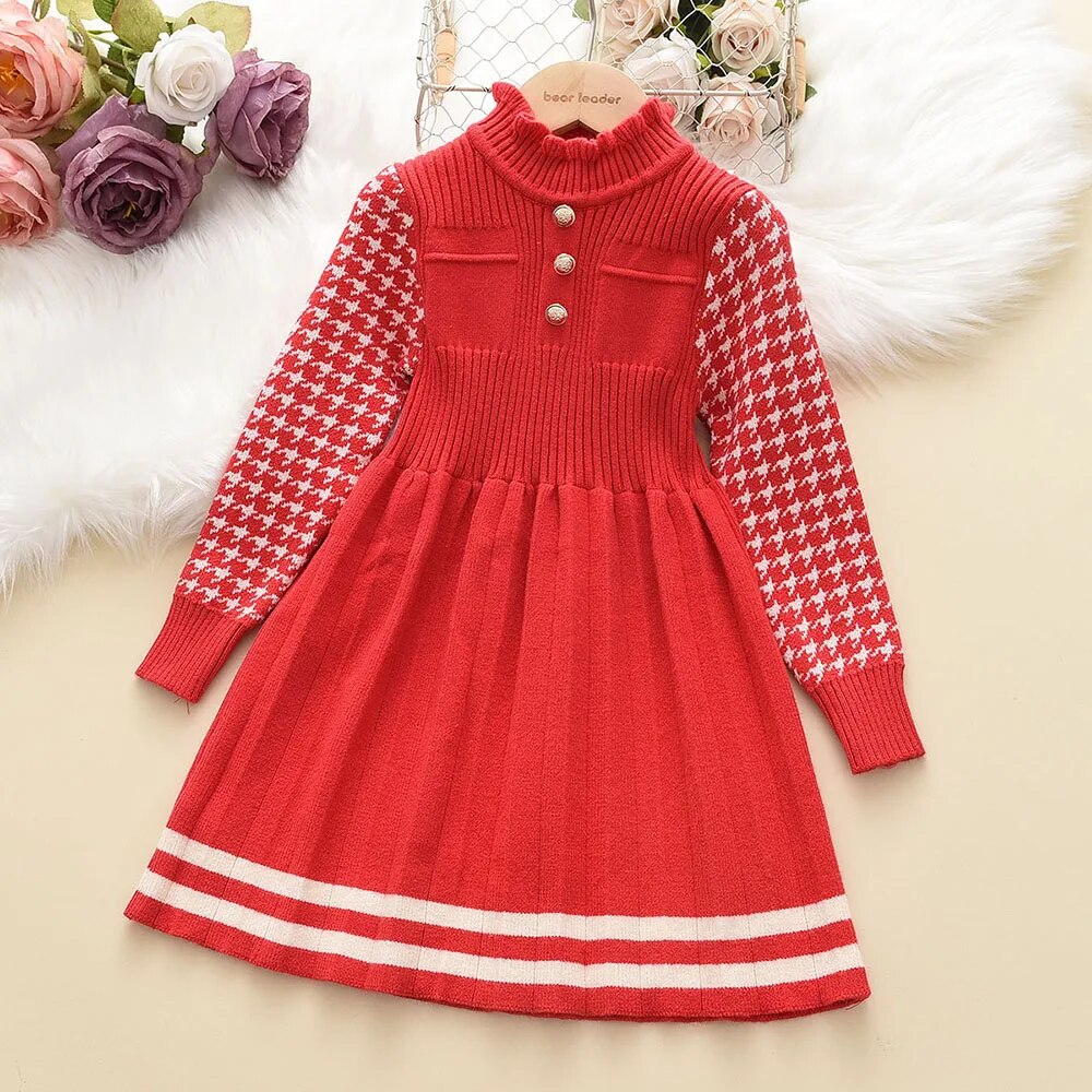 Bear Leader Autumn Winter Girls Dress Girls 4-8Y Kids Princess Party Sweater Knitted Dresses Christmas Costume Baby Girl Clothes