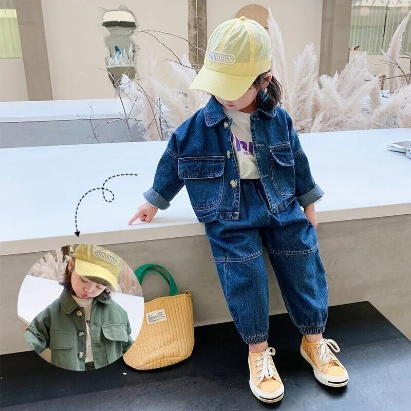 Girls' Casual Set 2023 New Baby Girl Spring Autumn Long Sleeved Denim Kid Toddler Clothing Children's Sports Boy Clothes Outfits