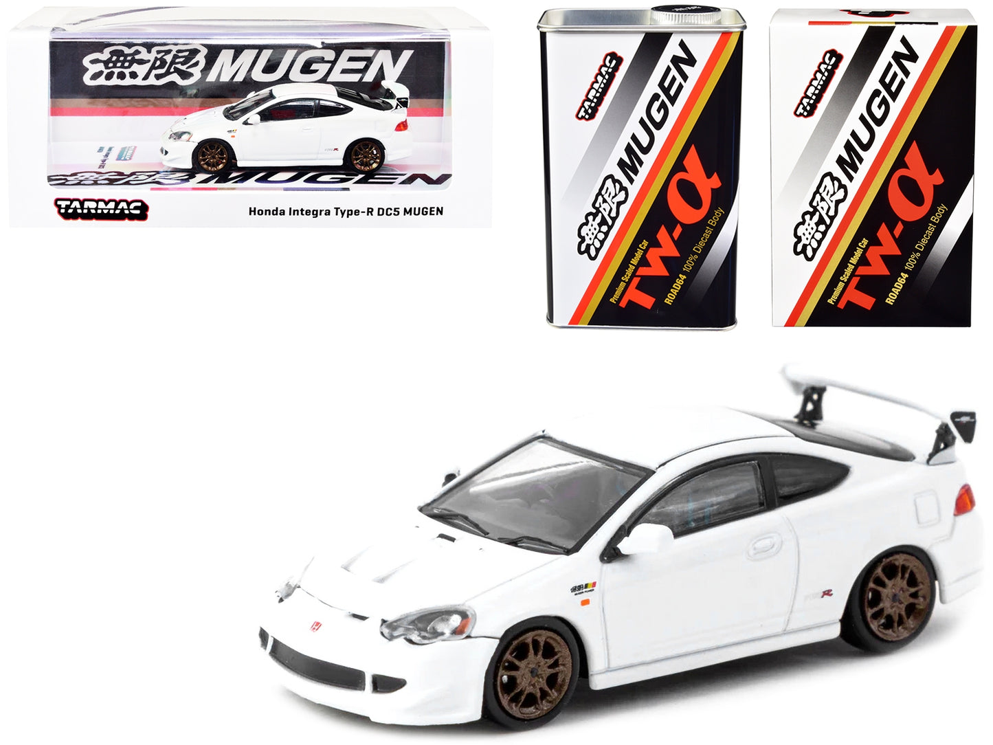 Honda Integra Type-R DC5 "MUGEN" Championship White with Metal Oil Can "Road64" Series 1/64 Diecast Model Car by Tarmac Works