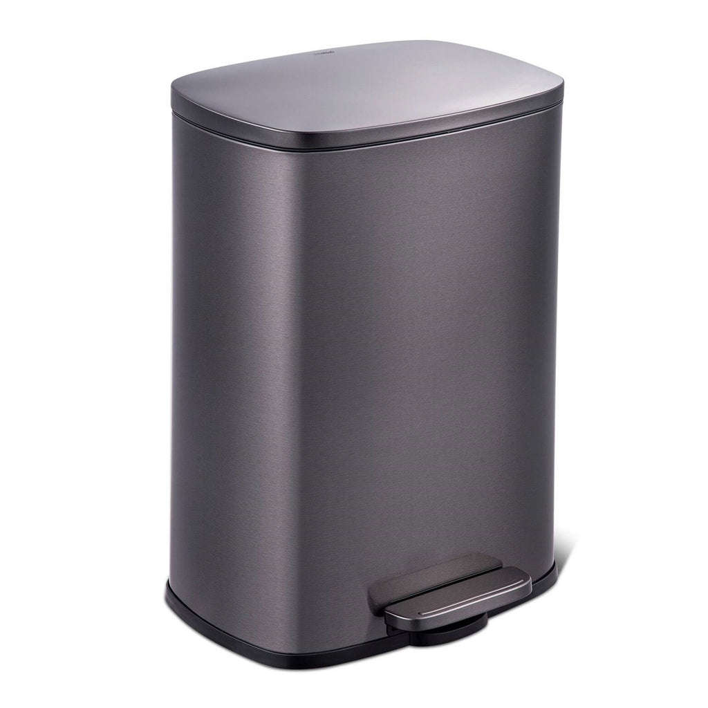 13 Gallon Black Stainless Steel Kitchen Trash Can with Step Open Lid