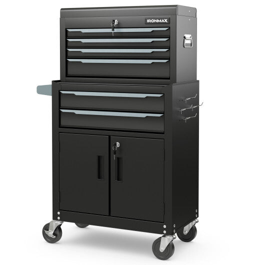 6-Drawer Rolling Tool Storage Chest Cabinet with Universal Wheels and Hooks-Black