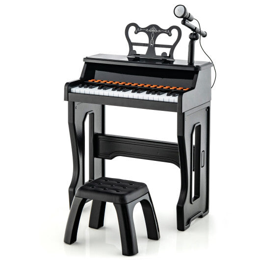 37 Keys Music Piano with Microphone Kids Piano Keyboard with Detachable Music Stand-Black