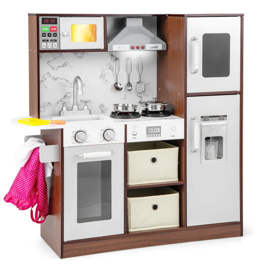Kids Modern Toy Kitchen Playset with Attractive Lights and Sounds-Coffee