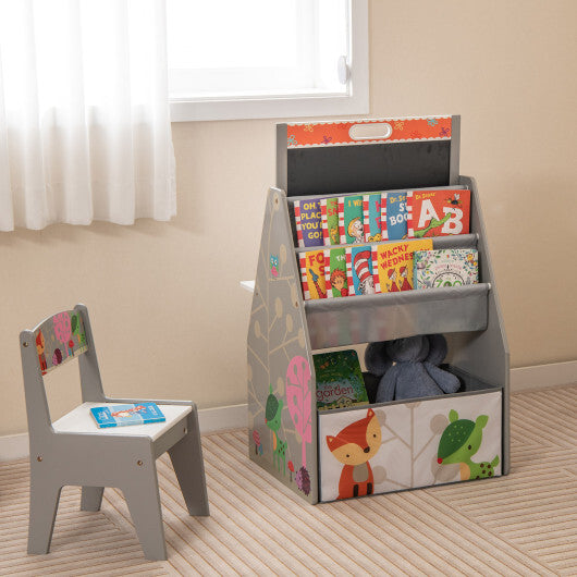 3 in 1 Kids Easel and Play Station Convertible with Chair and Storage Bins-Gray