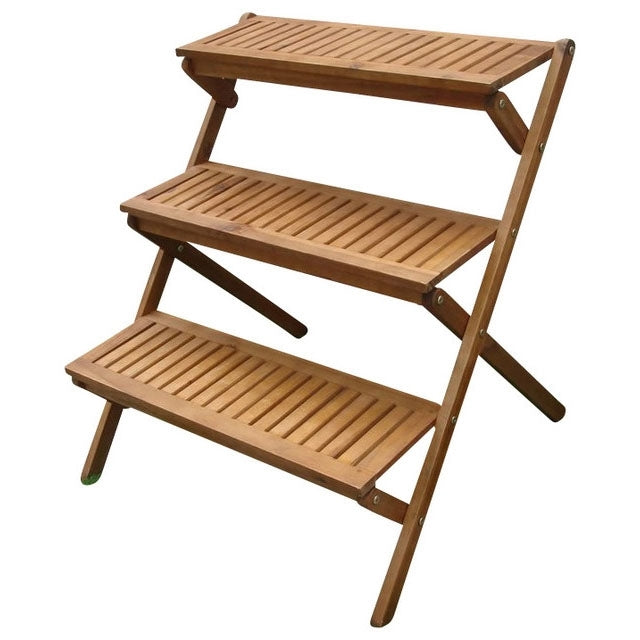 3-Tier Planter Stand in Eucalyptus Wood for Outdoor or Indoor Use