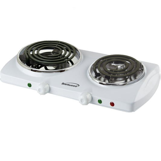 Brentwood Electric 1500W Double Burner Spiral White W2B