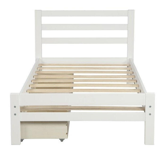 Twin size White Low Profile 2 Drawer Storage Platform Bed