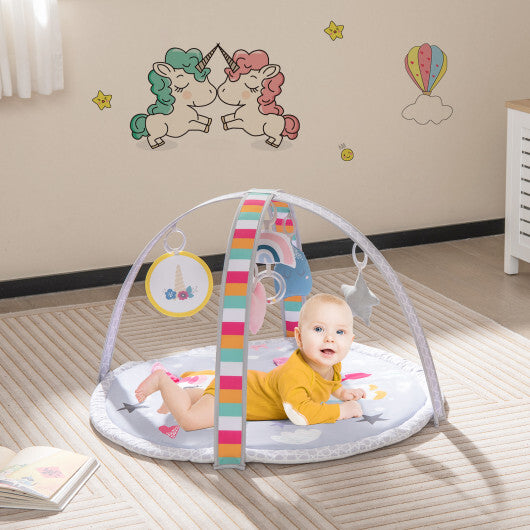 Baby Play Gym Mat 7-in-1 Tummy Time Activity Mat with 5 Detachable Toys-Multicolor