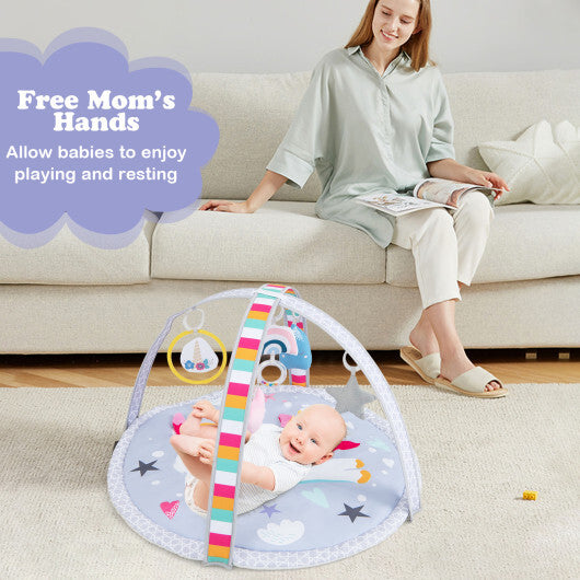 Baby Play Gym Mat 7-in-1 Tummy Time Activity Mat with 5 Detachable Toys-Multicolor