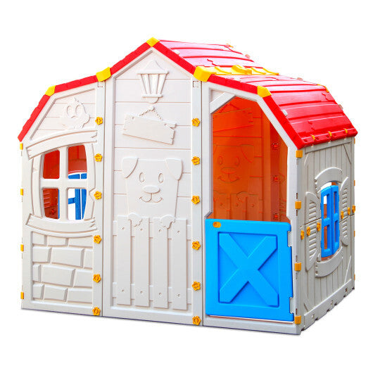 Cottage Kids Playhouse with Openable Windows and Working Door