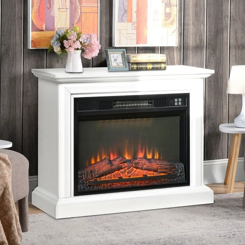31 inch White Electric Fireplace Heater Dimmable Flame Effect and Mantel w/ Remote Control