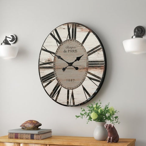 White Washed Oversized Distressed Paris Wood Wall Clock