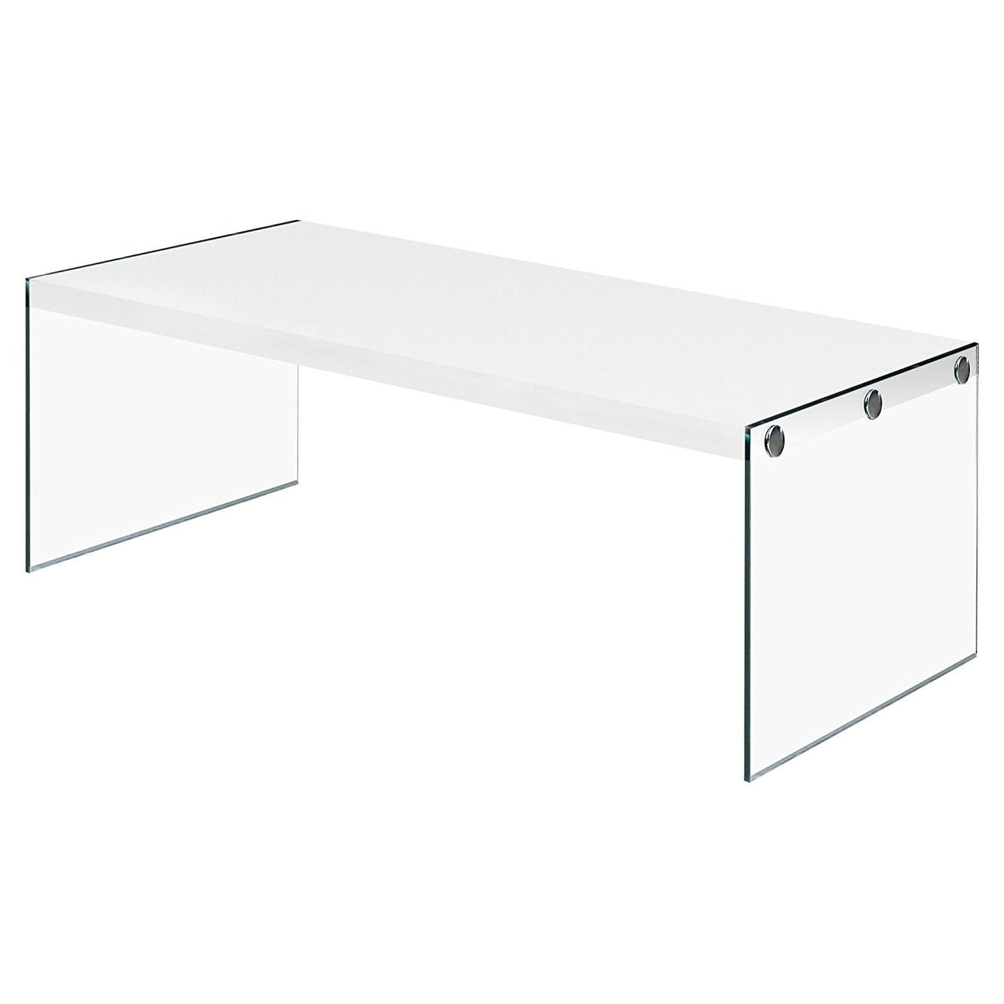 White Modern Rectangular Coffee Table with Tempered Glass Legs