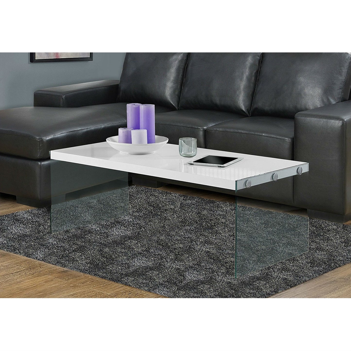 White Modern Rectangular Coffee Table with Tempered Glass Legs