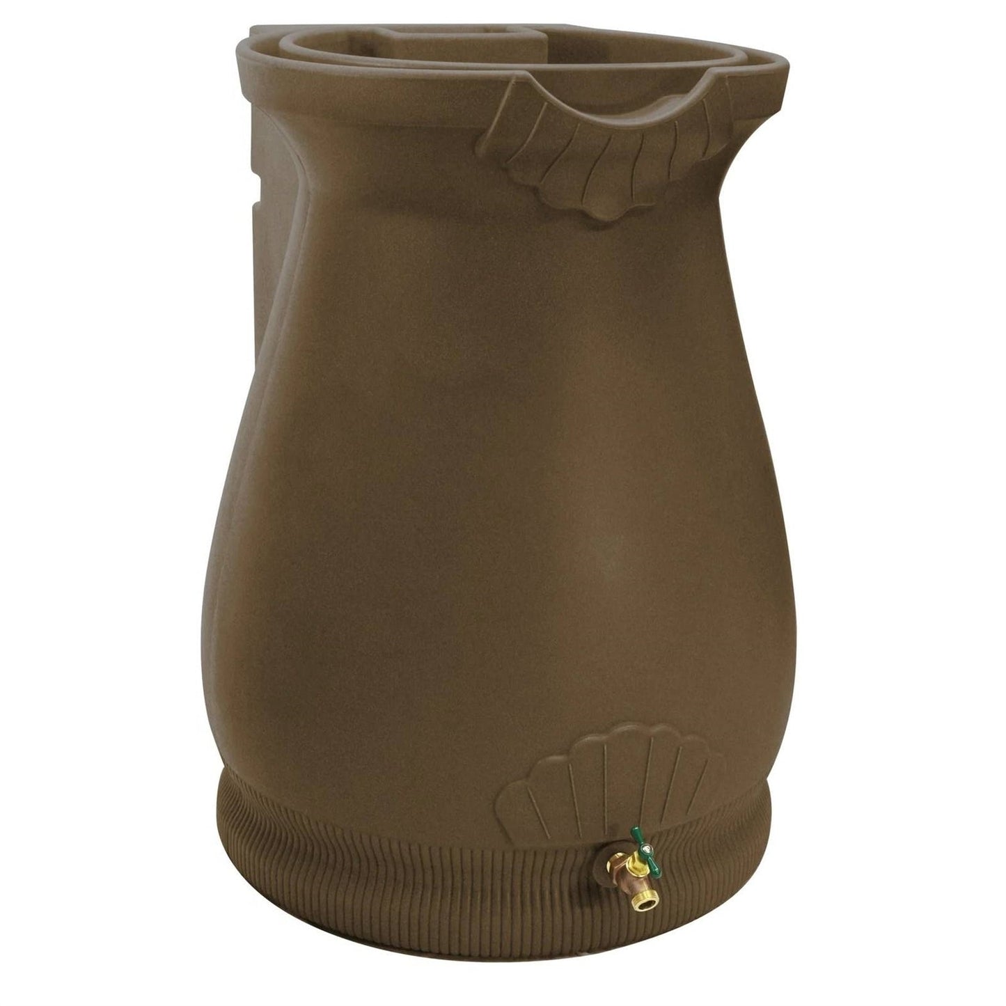 Brown Oak 65 Gallon Plastic Urn Rain Barrel with Planter Top W2B