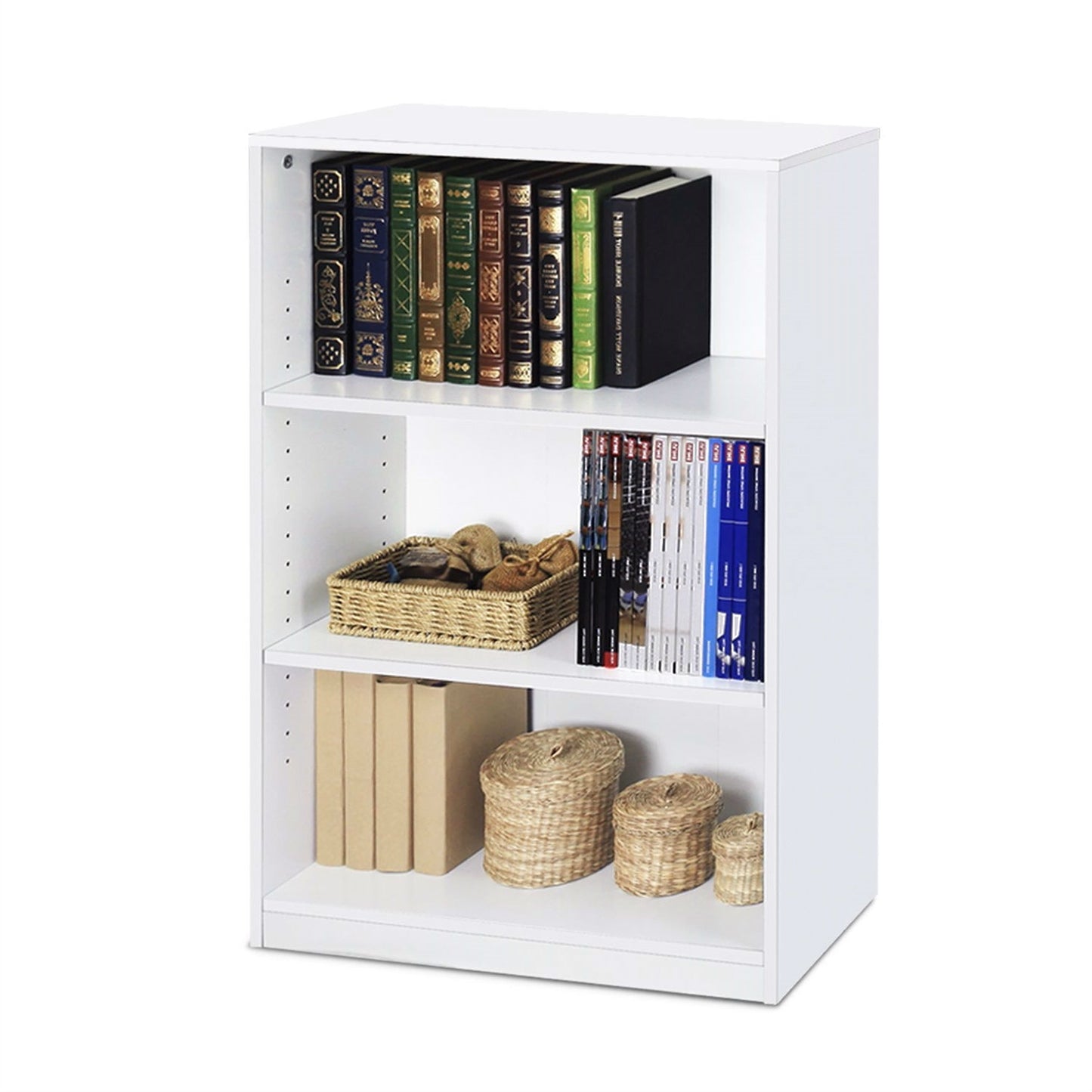 Modern 3-Shelf Bookcase in White Wood Finish