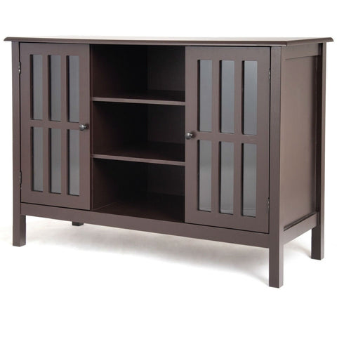 Brown Wood Sofa Tale Console Cabinet with Tempered Glass Panel Doors